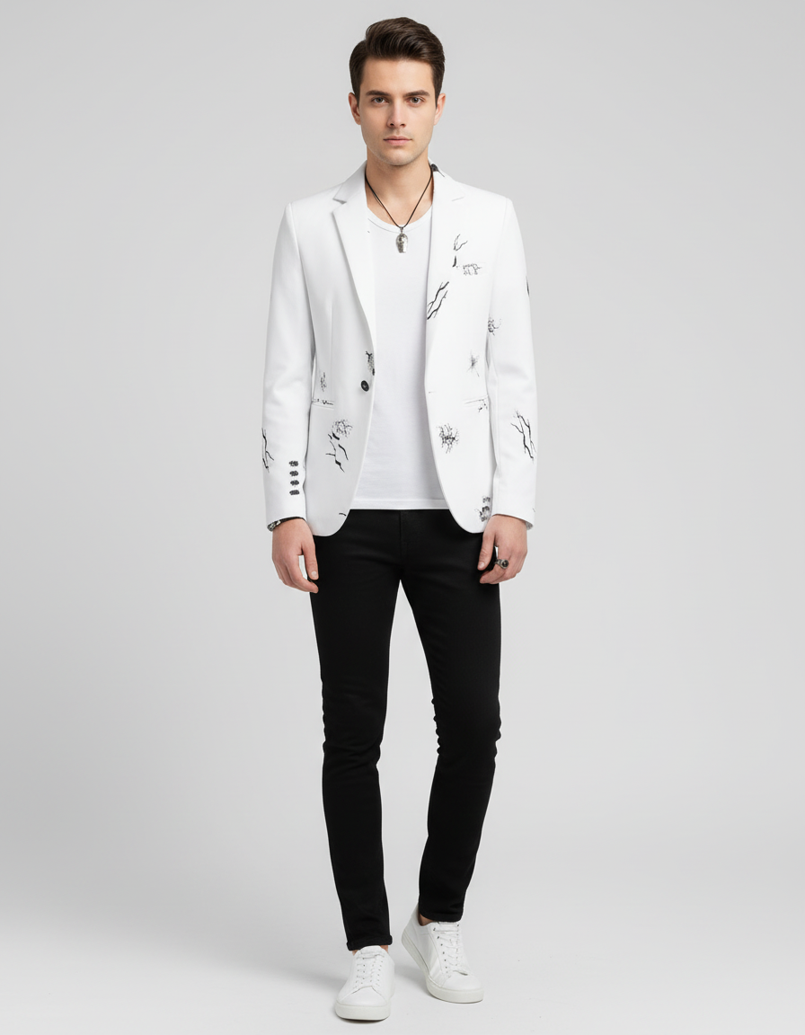 Men Jackets Leaf Print Male Casual