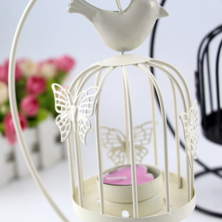 Candelero de metal de pájaro de mariposa de linterna de viento de jaula de pájaro de hierro forjado de estilo europeo