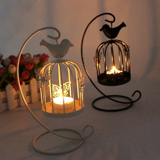 Candelero de metal de pájaro de mariposa de linterna de viento de jaula de pájaro de hierro forjado de estilo europeo