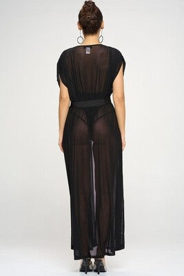 Maxi cardigan sheer mesh