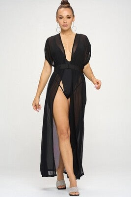 Maxi cardigan sheer mesh