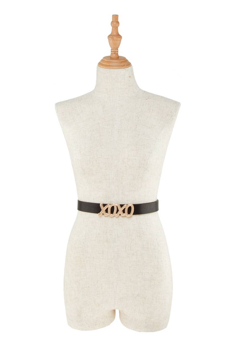 Stacked and Elongated XOXO Buckle Duo Belt Set: Red