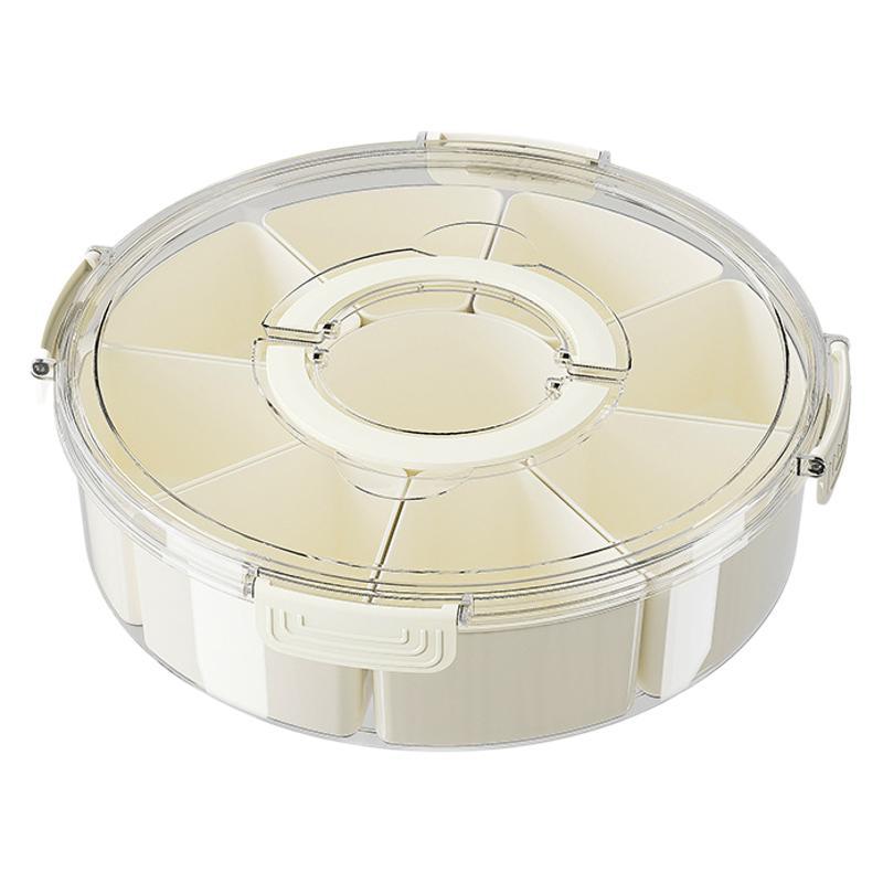 Nine-compartment Rotatable Kitchen Sealed Spice Storage Box With Handle Transparent Dried Fruit Snack Tray Refrigerator Fresh-keeping Box