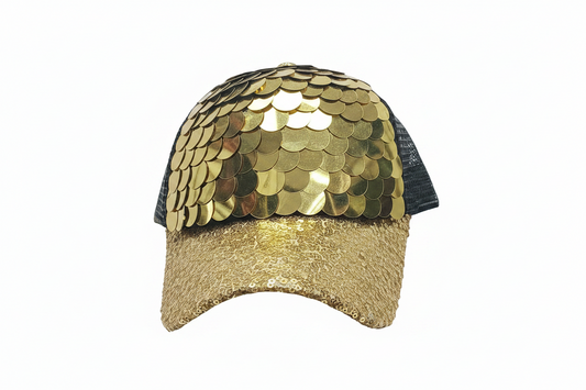 Gorra con lentejuela dorada con negro
