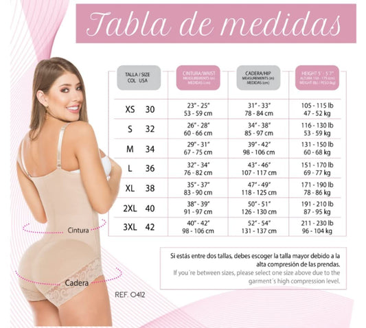 fajas Body colombiana. original High back with lace in black or beige