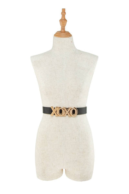 Long and Stacked XOXO Buckle Duo Belt Set: Cognac
