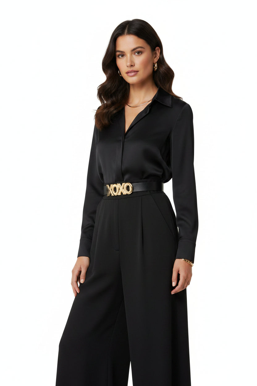 Long and Stacked XOXO Buckle Duo Belt Set: Cognac