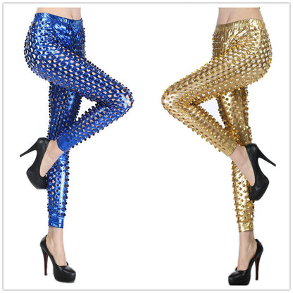 9612 Factory Direct Supply European And American Style Rock Metal Ripped Shiny Leather Fish Scale Pattern Leggings Sexy