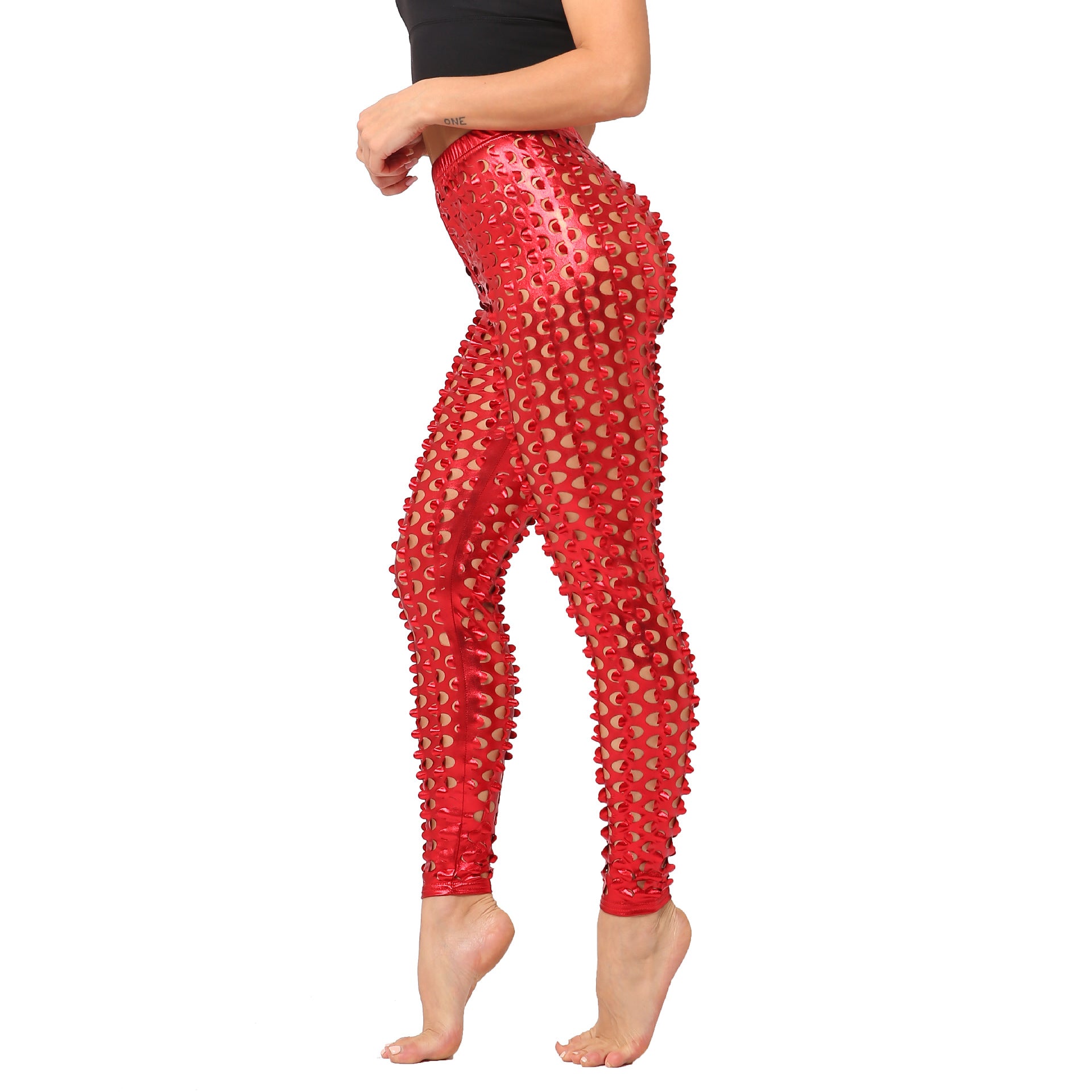9612 Factory Direct Supply European And American Style Rock Metal Ripped Shiny Leather Fish Scale Pattern Leggings Sexy