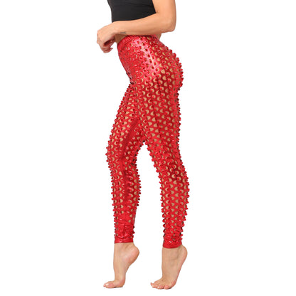 9612 Factory Direct Supply European And American Style Rock Metal Ripped Shiny Leather Fish Scale Pattern Leggings Sexy