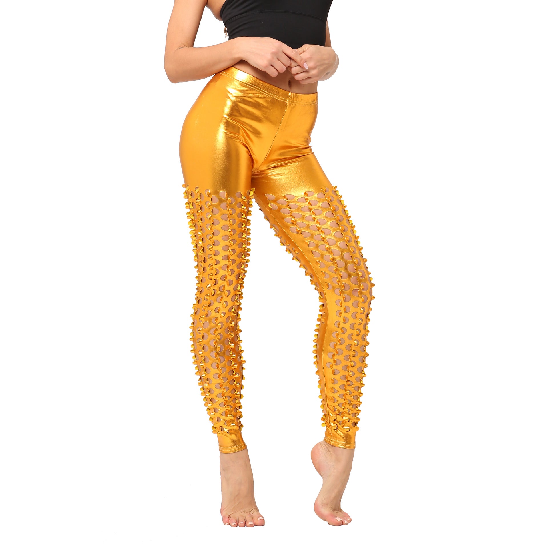 9612 Factory Direct Supply European And American Style Rock Metal Ripped Shiny Leather Fish Scale Pattern Leggings Sexy