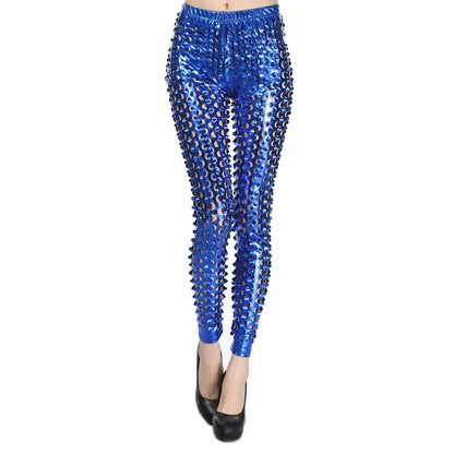 9612 Factory Direct Supply European And American Style Rock Metal Ripped Shiny Leather Fish Scale Pattern Leggings Sexy