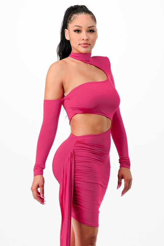 Fuchsia Solid Color Women Dress