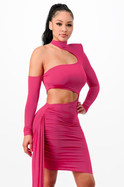 Fuchsia Solid Color Women Dress