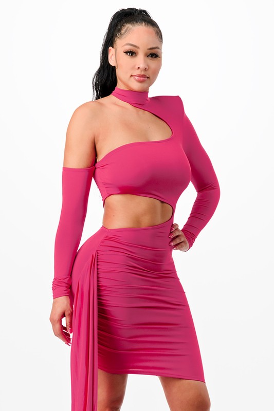 Fuchsia Solid Color Women Dress
