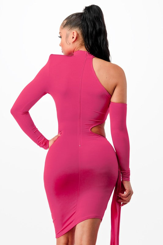 Fuchsia Solid Color Women Dress
