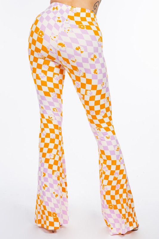 LONG FLORAL FLARED WAVY ANTALON IN CHECKS. 2 COLOR