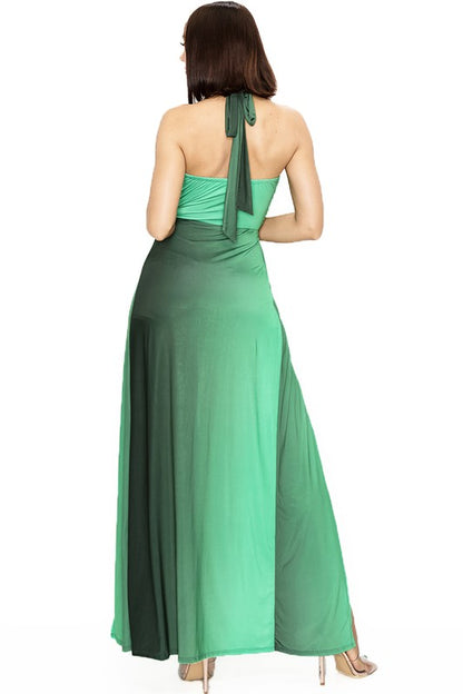 Solid Cutout Halter Neck Waist Tie Maxi Dress