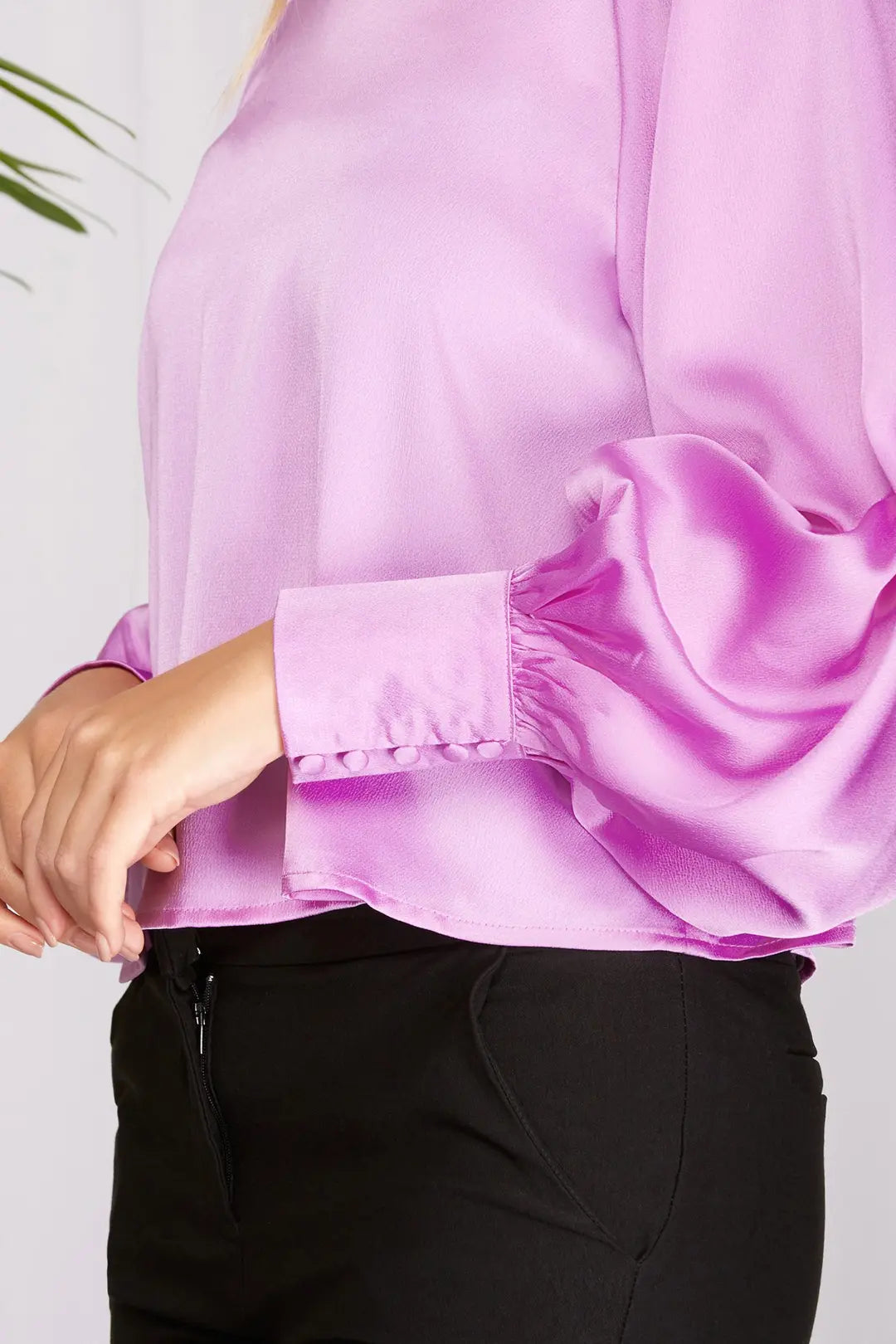 top long puff sleeve satin