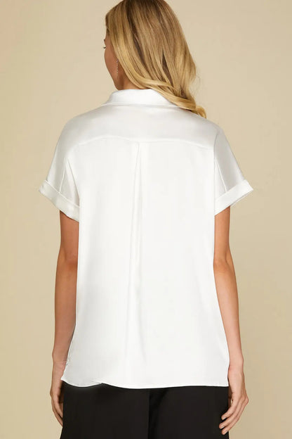 drop shoulder button-down shirt