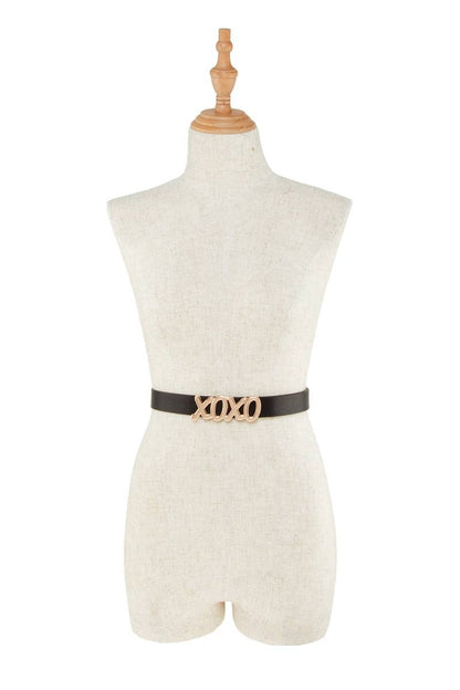 Stacked and Elongated XOXO Buckle Duo Belt Set: Red