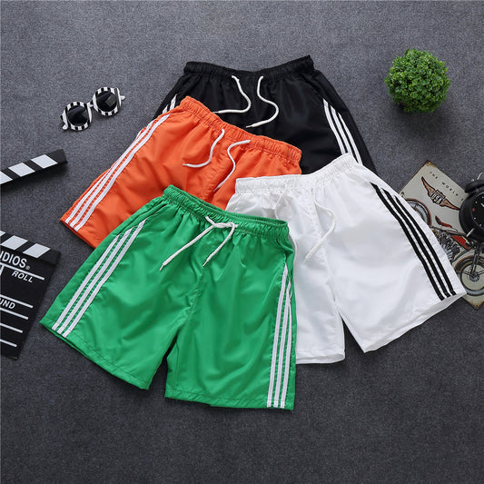 Summer Cool Three-point Pants Men's Three-bar Sticker Black And White Orange Green Pants With Pocket Three-point Beach Pants Trendy