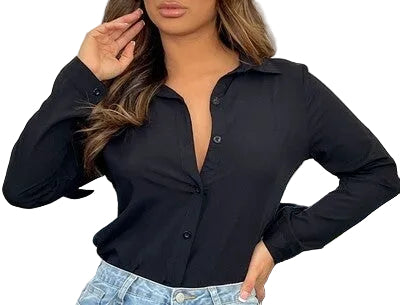 Camisa negra lisa abotonada  un CAMISA 100% VISCOSA (TEJIDA) FABRICADA en mentón