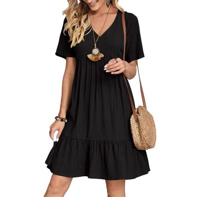 Elegant Loose Casual Short Sleeve Dress with Waist