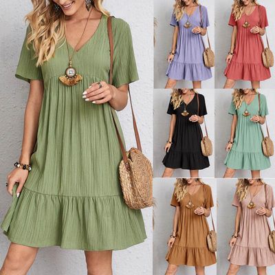 Elegant Loose Casual Short Sleeve Dress with Waist