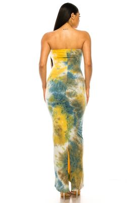 Mustard Blue Pink Tie Dye Tube Dress