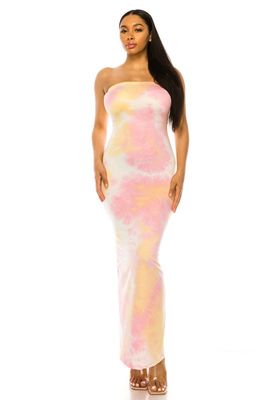 Mustard Blue Pink Tie Dye Tube Dress