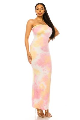 Mustard Blue Pink Tie Dye Tube Dress