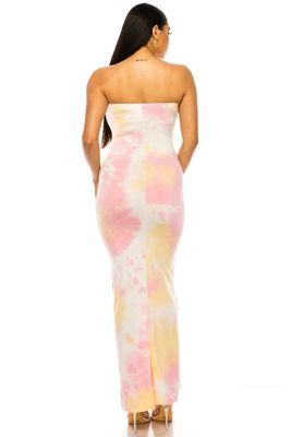 Mustard Blue Pink Tie Dye Tube Dress