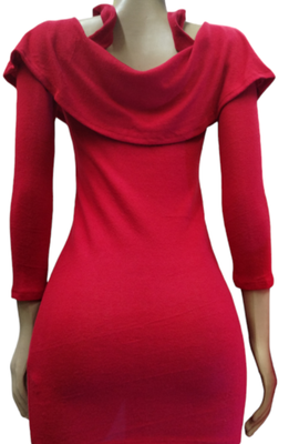 Red Long Sleeve Mini Dress Round Neck