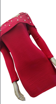 Red Long Sleeve Mini Dress Round Neck