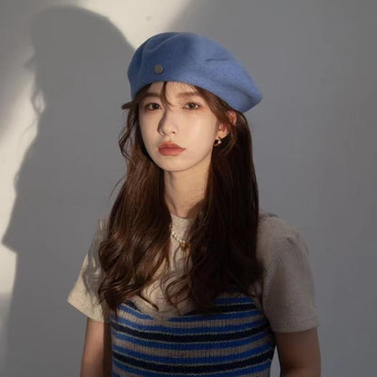 Spanish Wool Beret Hat - Coral Color M (56-58cm)