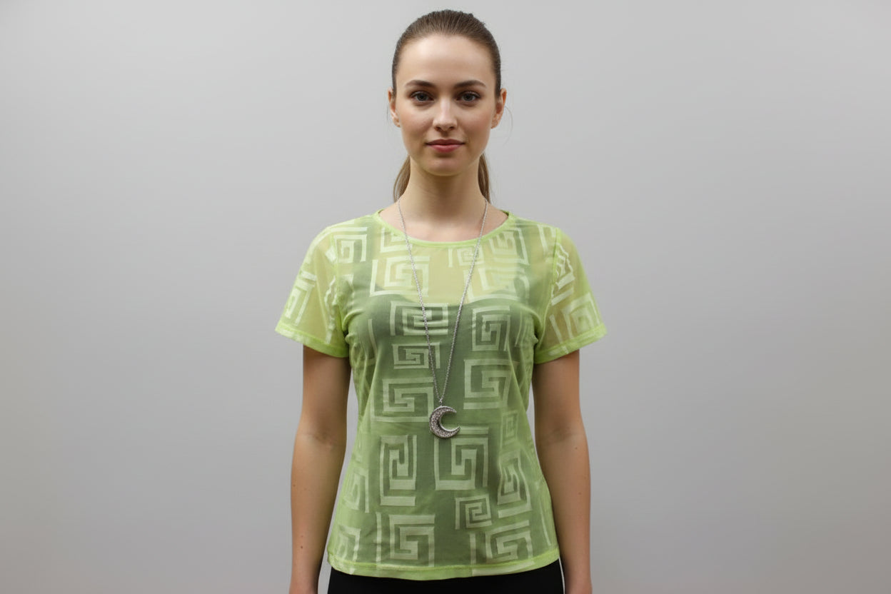 Transprent green pattern short sleeves