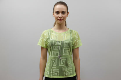 Transprent green pattern short sleeves