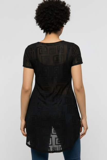 Top Transparent green pattern short sleeves