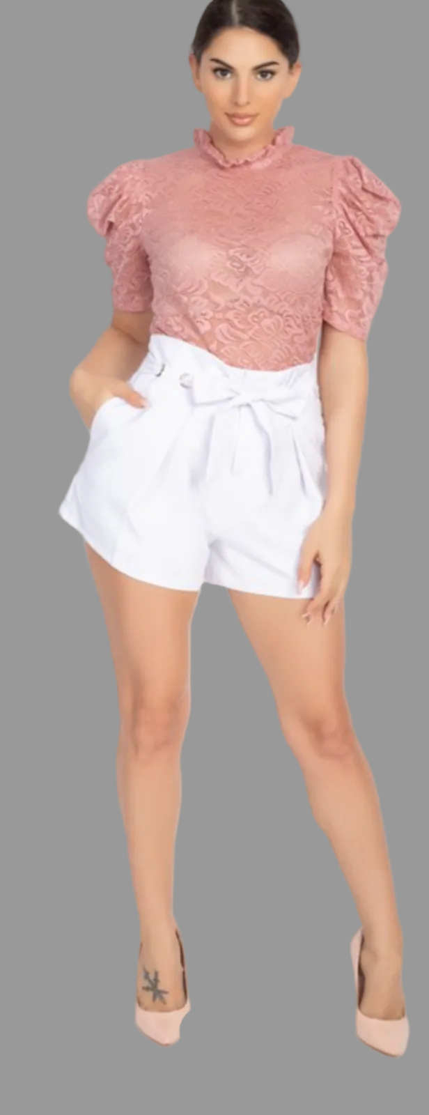 ladies suit pants fashion shorts in white.