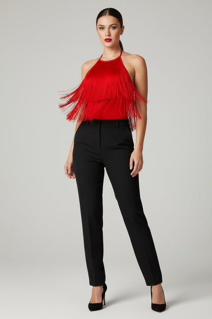 SLEEVELESS BODYSUIT WITH COLLAR IN RED ONLY