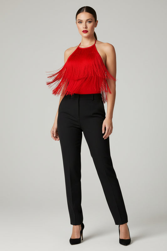 SLEEVELESS BODYSUIT WITH COLLAR IN RED ONLY