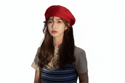 Spanish Wool Beret Hat Female Elegant French Painter Hat Badge Satin Lined Briti