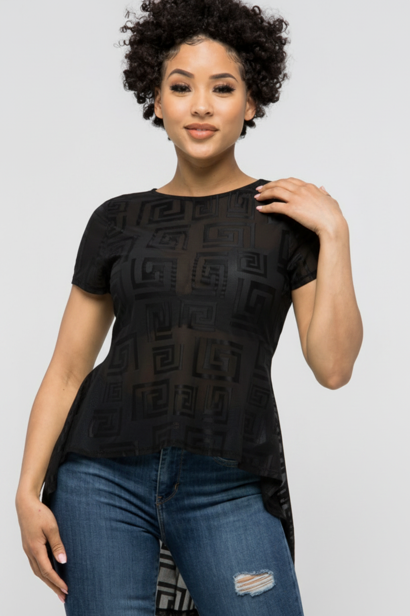 Top Transparent green pattern short sleeves