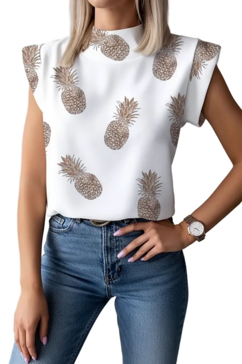 White shirt with gold pineapple