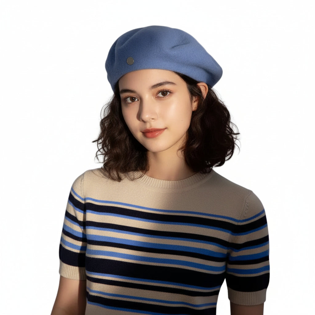 Spanish Wool Beret Hat Female Elegant French Painter Hat Badge Satin Lined Briti