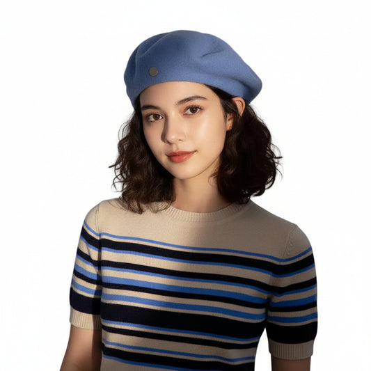 Spanish Wool Beret Hat Female Elegant French Painter Hat Badge Satin Lined Briti