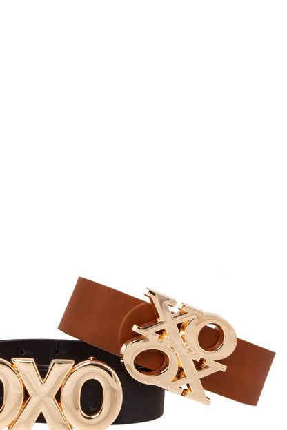 Long and Stacked XOXO Buckle Duo Belt Set: Khaki