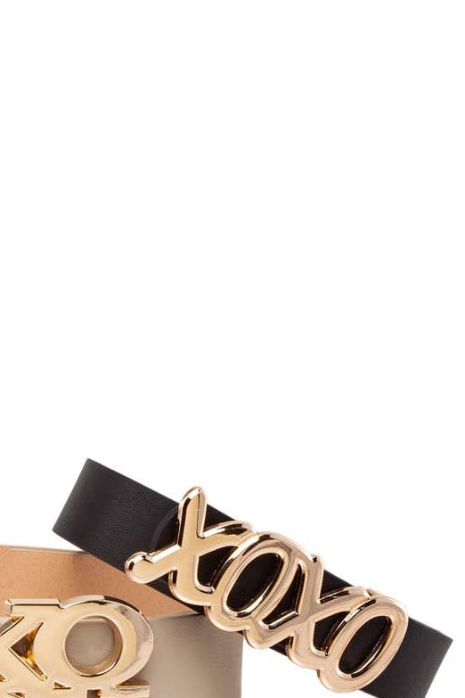 Stacked and Elongated XOXO Buckle Duo Belt Set: Khaki