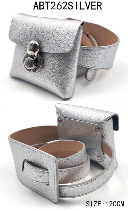 Synthetic leather belt in silver color